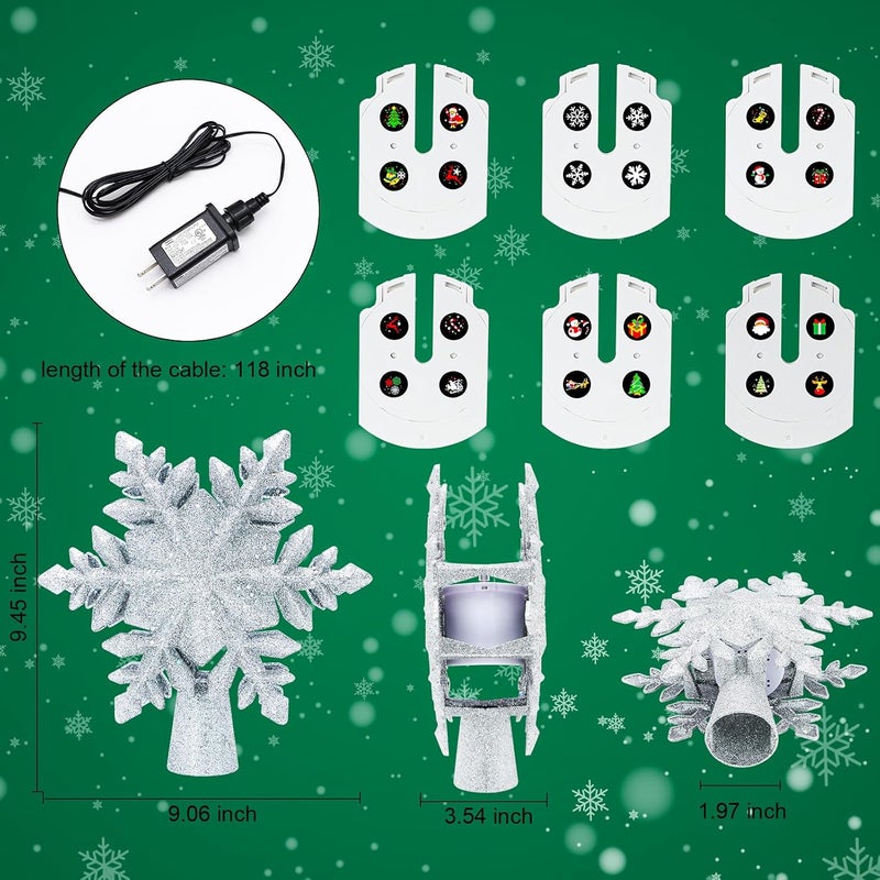 WILUX Christmas Tree Topper Projector Lights with 6 Projection Modes, Snowflake Christmas Tree Topper with Built-in LED Projector, Dynamic Projection for Christmas Party Holiday Decoration - Image 5